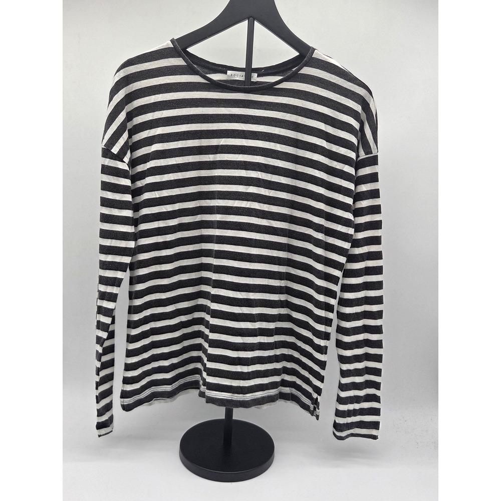 Socialite Women's Black White Striped 100% Cotton Long Sleeve Top 101-782